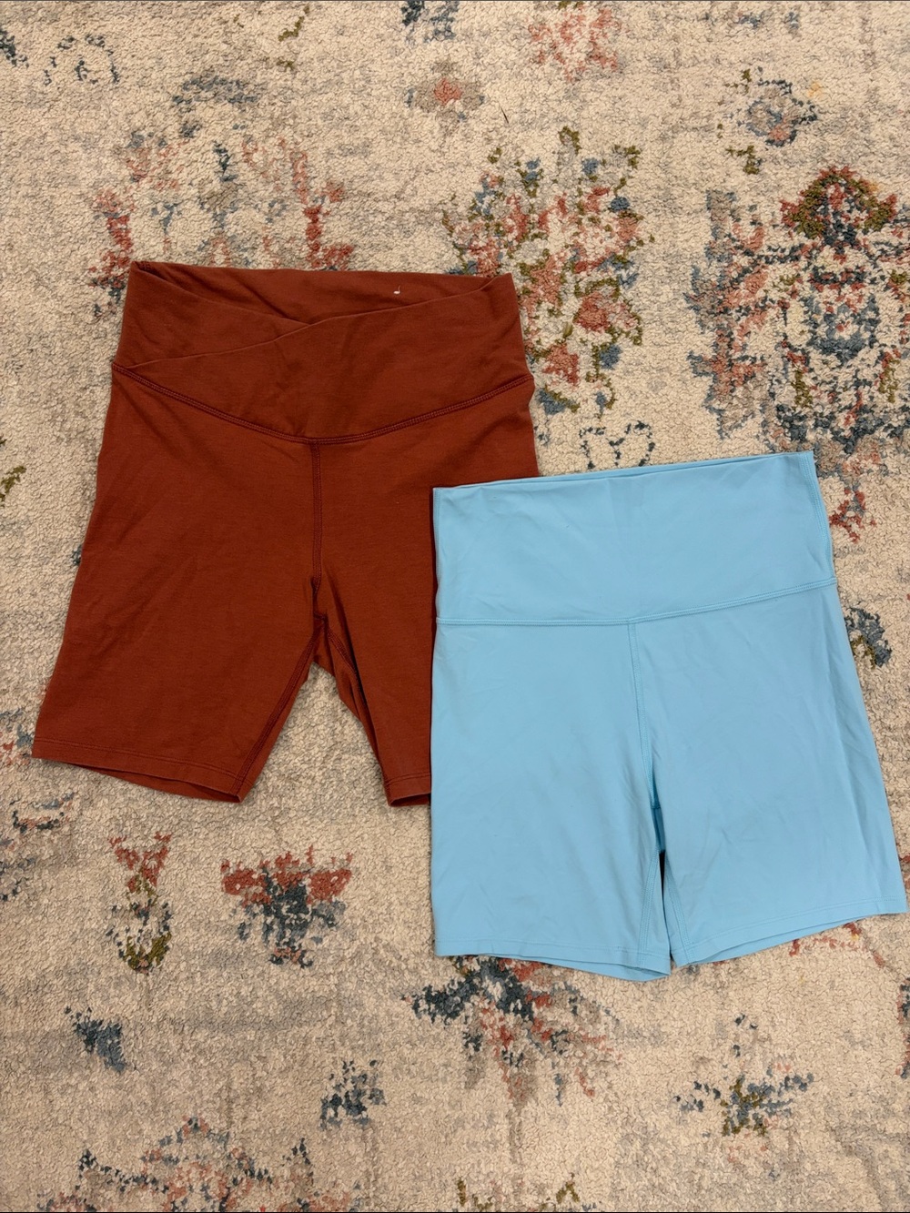 all in motion Rust and Light Blue High-Waist Athletic Bike Shorts